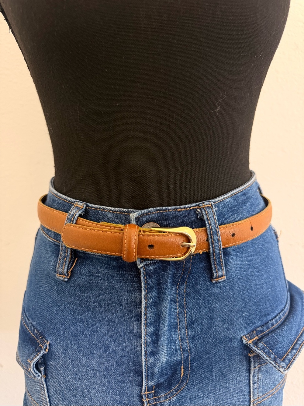 Classic Tan Leather Belt with Gold Buckle - Women Accessories